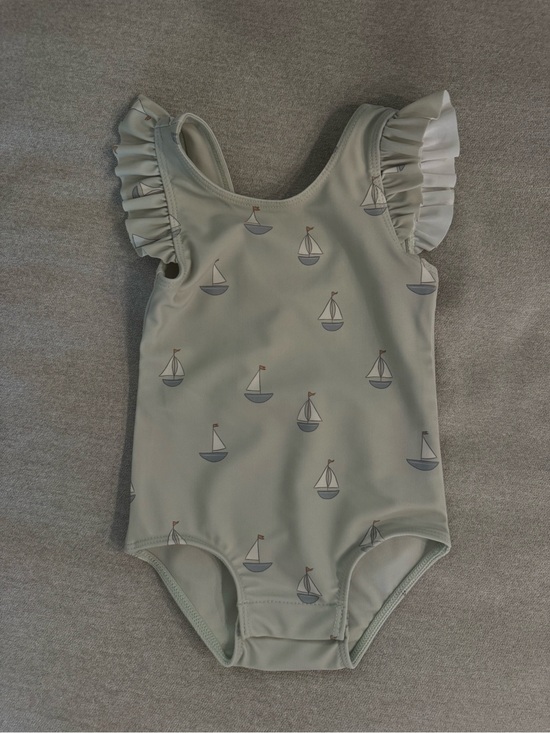 Quince Other - Quince Sage Green Sailboat Ruffle One-Piece Swimsuit